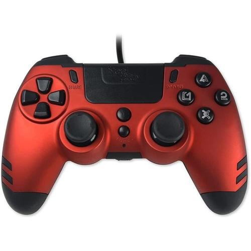 Steelplay - Slimpack - Manette Filaire, Double Vibration, Ps4/Ps3/Pc *Red*