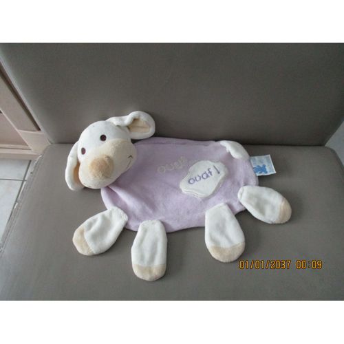 Doudou Plat Chien Violet/Mauve Et Blanc Ouaf Eveil Et Tendresse Cmp