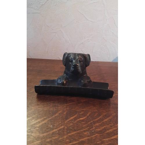 Porte Stylos En Bronze Chien, Longueur 16,7 Cm Haut 8 Cm, Poids 743 Gr. Accessoire De Bureau 