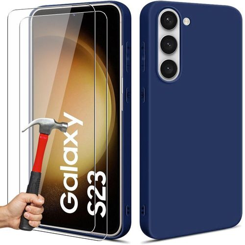 Coque Silicone Pour Samsung Galaxy S23 Bleu + 2 Protections D'écran En Verre Trempé - E.F.Connection