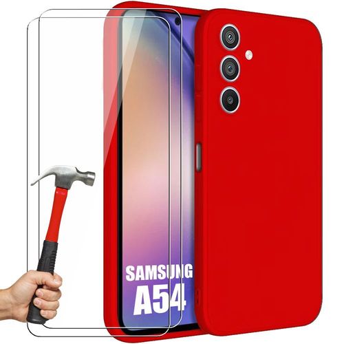 Coque Pour Samsung Galaxy A54 + 2 Verres Trempés Protection Silicone Matte Rouge - E.F.Connection