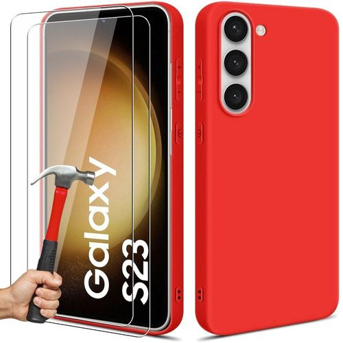 Coque Silicone Pour Samsung Galaxy S23 Rouge + 2 Verres Trempés - E.F.Connection