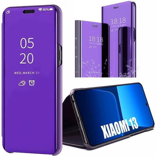 Coque Pour Xiaomi 13 Clear View Effet Miroir Fenêtre Translucide Smart Case - Violet - E.F.Connection