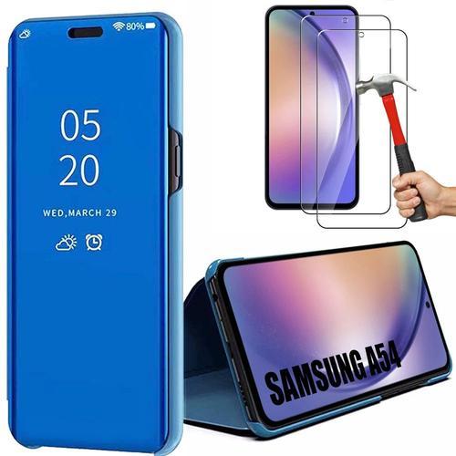 Coque Pour Samsung Galaxy A54- Effet Miroir Antichoc Bleu + 2 Verres Trempés - E.F.Connection