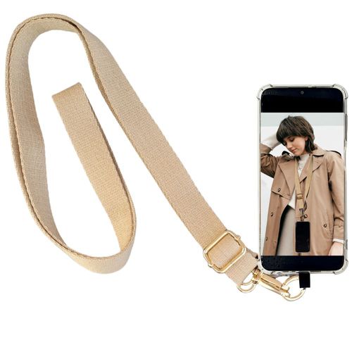Bandoulière Chaîne Téléphone Textile Beige Avec Connecteur Clip Doré