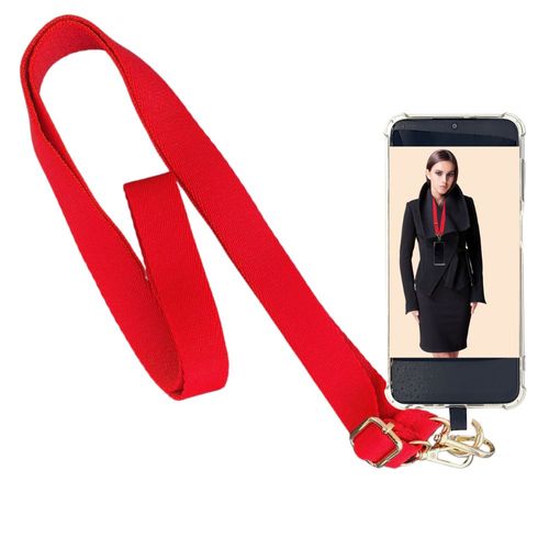 Bandoulière Chaîne Téléphone Textile Rouge Avec Connecteur Clip Doré
