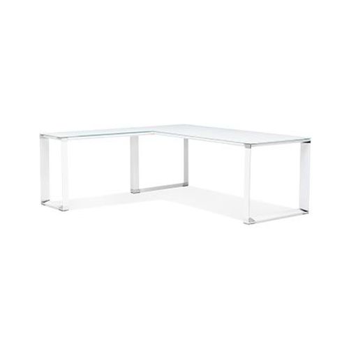 Bureau D'angle 200x100x74 Cm En Verre Et Métal Blanc - Akbo