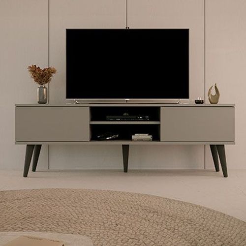 Meuble Tv 2 Portes 160x35x55,2 Cm Gris Et Noir - Cisko