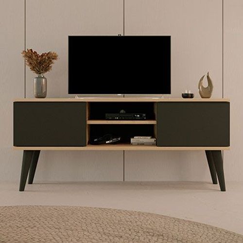 Meuble Tv 2 Portes 120x35x55,2 Cm Noir Et Chêne - Cisko