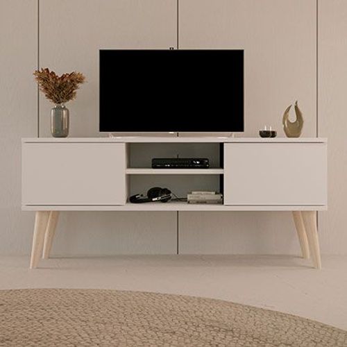 Meuble Tv 2 Portes 120x35x55,2 Cm Blanc Et Naturel - Cisko