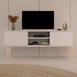Meuble Tv 2 Portes 120x35x55,2 Cm Blanc Et Naturel - Cisko
