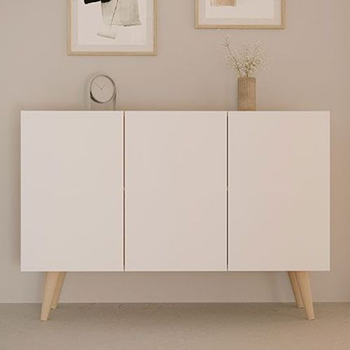 Buffet 3 Portes 120x39,9x95,5 Cm Blanc Et Naturel - Cisko