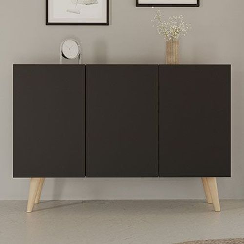 Buffet 3 Portes 120x39,9x95,5 Cm Noir Et Naturel - Cisko
