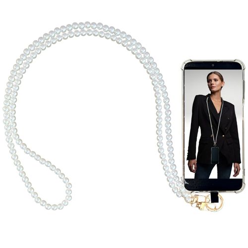 Chaîne Téléphone Perles Acryliques Blanc Avec Clip Doré