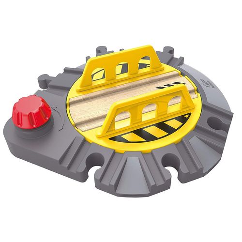 Jouet Hape Échangeur Pour Circuit Train Bois - Jeu Pour Enfant D S 3 Ans - Plaque De Rail Tournante - Bouton Rouge Mécanique - Compatible Avec Les Circuits De Marques Traditionnelles