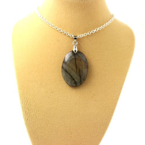 29.00 Cts Pendentif Labradorite Plaqué Or Blanc 18k.