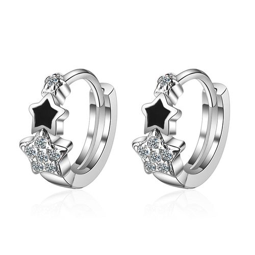 Boucles D'oreilles En Argent Sterling 925 Pour Femmes Et Filles, Piercing, Étoile Noire, Cadeau De Mariage, Bijoux À Accrocher, Eh823