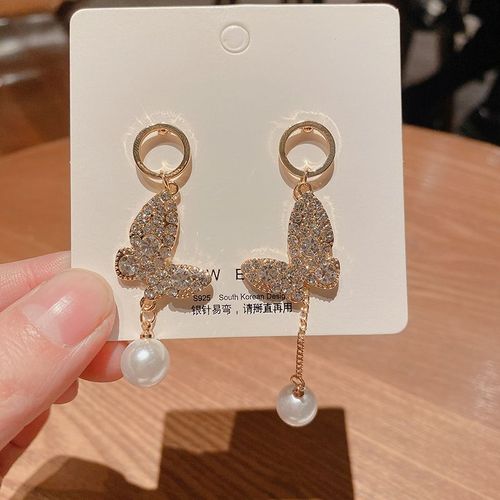Boucles D'oreilles Papillon En Métal Pour Femmes, Asymétriques, Pendentif En Perle, Exquis, Mode Simple, Nouveaux Bijoux
