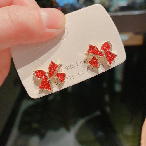 Boucles D'oreilles À N¿Ud Rouge Pour Femmes, Tendance, Élégant, En Métal, Bijoux Coréens Exquis Pour Adolescents, Mode Simple