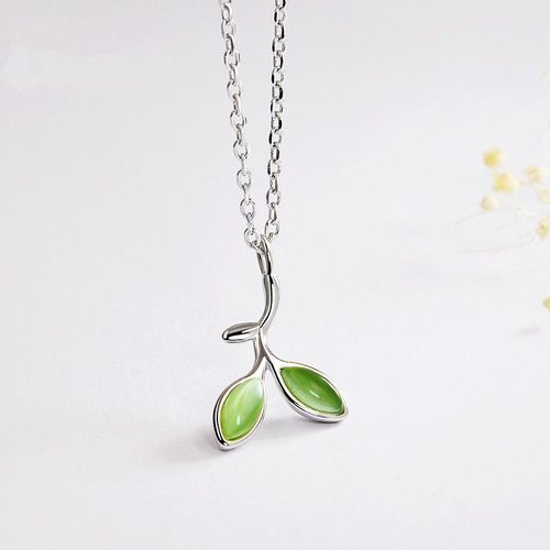Collier À Breloques En Argent Sterling 925 Opale, Feuille Verte, Pendentif Créatif Coréen Pour Femmes, Bijoux De Mariage Élégants Eh265