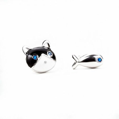 Boucles D'oreilles En Argent Sterling 925 Pour Femmes, Piercing Asymétrique, Chat, Poisson, Cadeau De Mariage, Bijoux Brincos, Eh079