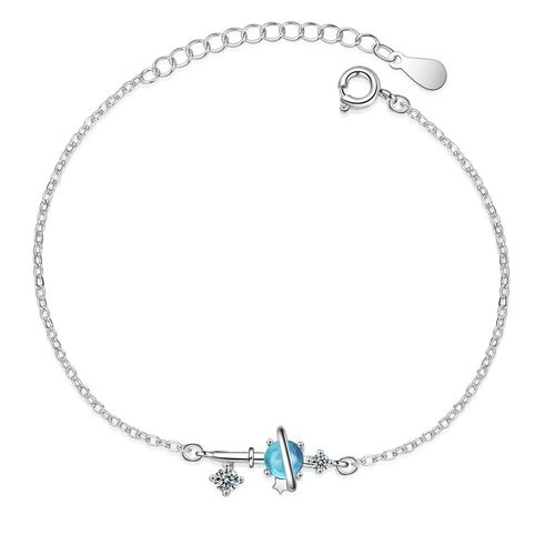 Bracelet Planète Cristal Bleu, Argent Sterling 925, Bijoux Pour Femmes, Cadeau De Mariage, Sl385