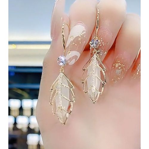 Pendentif En Feuille D'opale Pour Femmes, Boucles D'oreilles Simples Et Dorées, À La Mode, Personnalité, Bijoux Élégants, Tendance 2021