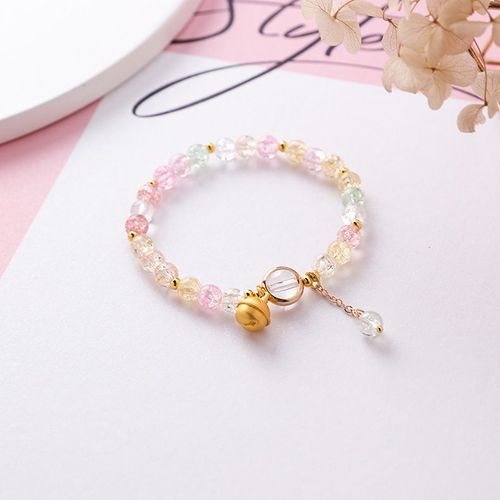 Bracelet Cloche En Cristal Artificiel Pour Filles, Couleur Douce, Simple, Perlé, Simple, Cercle, Accessoires De Fête Sur Le Campus