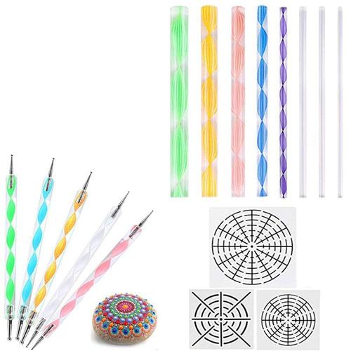 Kit De Pochoirs Mandala, 16 Pièces, Outils De Pointage Pour Peinture De Roches, Stylo À Bille En Argile, Outils De Sculpture