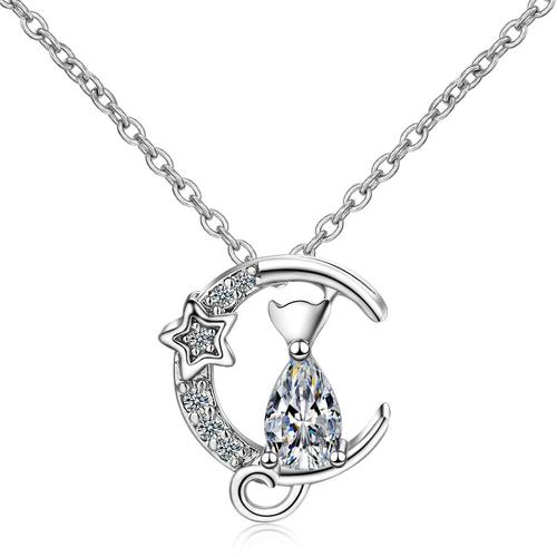 Colliers Et Pendentifs En Argent Sterling 925 Pour Femmes, Bijoux En Zircon, Chat Mignon, Dz516