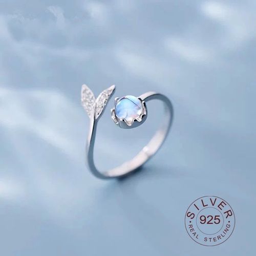 Bague En Argent Sterling 925 Avec Pierre De Lune, Forme Sirène, Taille Réglable, Bijoux Fins Pour Femmes, Accessoires De Fête Élégants, Jz459