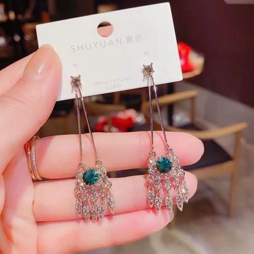 Boucles D'oreilles Pendantes En Strass Vert Pour Femme, Élégantes, À La Mode, Accessoires De Mariage
