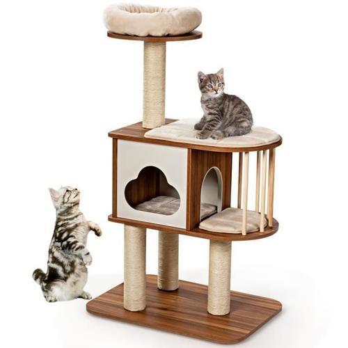 Costway Arbre À Chat Design Vesper En Bois H117cm Avec Plate-Forme Griffoir Et Coussins Lavables Centre D'activités Pour Chat/Chaton