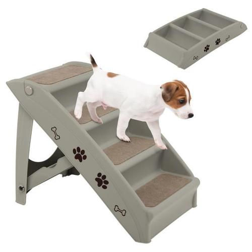 Costway Escalier Pour Chiens/Chats Pliant 4 Marches En Plastique Charge 60kg 62,5x38x49cm Feutre Doux Et Patins Antidérapants Gris