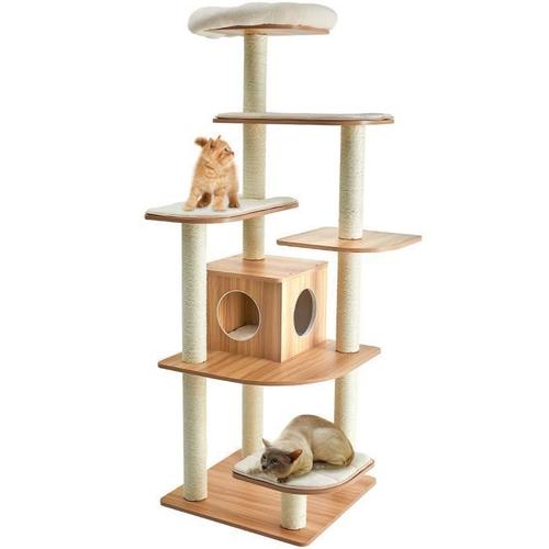 Costway Arbre À Chat Xxl 175cm En Bois 6 Niveaux Avec Coussins Amovibles, Poteaux En Sisal, Dispositif Anti-Basculement Charge 20 Kg