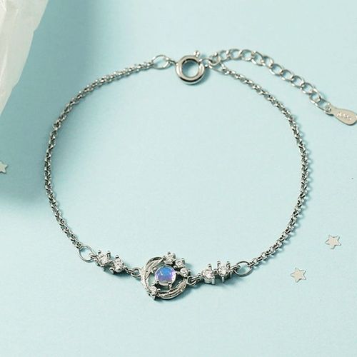 Bracelet En Argent Sterling 925 Avec Pierre De Lune Et Plume Pour Femmes Et Filles, Bijoux De Fête, Taille Ajustable Sl099