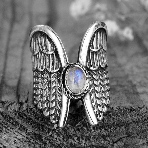 Bague Vintage En Pierre De Lune Pour Hommes Et Femmes, Bijou En Forme D'ailes D'ange, En Plume, À La Mode, Jz507