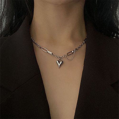 Collier Ras Du Cou En Argent Sterling 925, Chaîne À Maillons Punk, Breloque En Forme De C¿Ur, Bijoux De Fête Pour Femmes Et Filles, Dz802