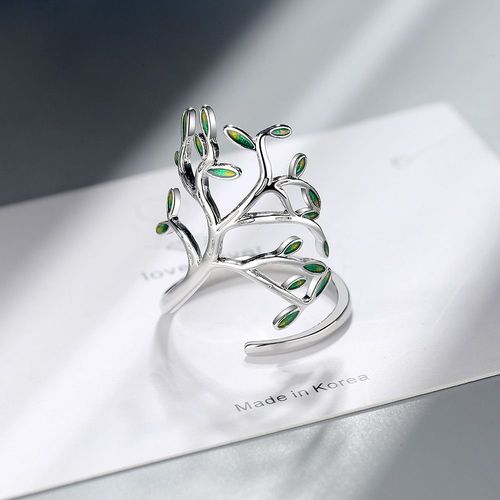 Bague De Couple Avec Feuille Verte En Argent 925, Taille Ajustable, Pour Femmes, Bijoux De Mariage Jz423