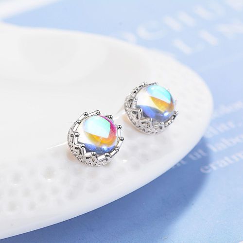 Boucles D'oreilles Rondes En Argent Sterling 925 Pour Femmes, Piercing, Pierre De Lune, Couronne, Bijoux Pendentifs, Eh057, 2020