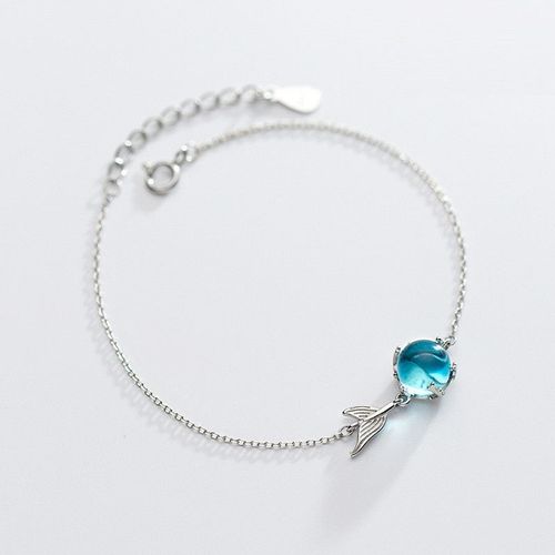 Bracelet À Breloques En Argent Sterling 925 Et Cristal Bleu Pour Femmes, Bijoux Sirène, Cadeau De Mariage, Sl368