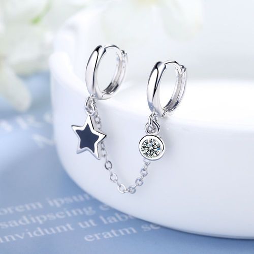 Boucles D'oreilles Rondes En Argent Sterling 925, 1 Pièce, Piercing, Pompon, Cristal, Étoile, Cadeau Pour Filles, Eh328