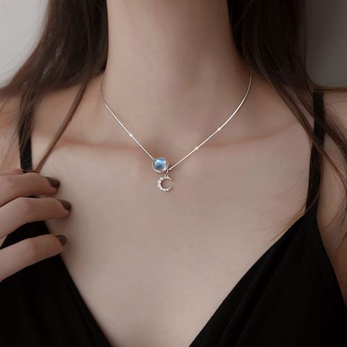 Colliers Et Pendentifs En Pierre De Lune Pour Femmes Et Filles, Ras Du Cou, Perles Rondes, En Argent Sterling 925, Dz654