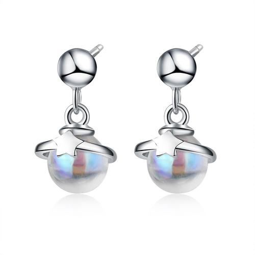 Boucles D'oreilles En Argent Sterling 925 Avec Pierre De Lune, Bijou Pour Femmes Et Filles, Pour Fête De Mariage, Eh886