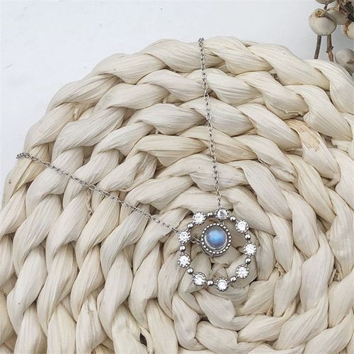 Pendentif Rond Ras Du Cou En Pierre De Lune Pour Femmes, Collier Coréen En Argent Sterling 925, Bijoux De Déclaration Dz594