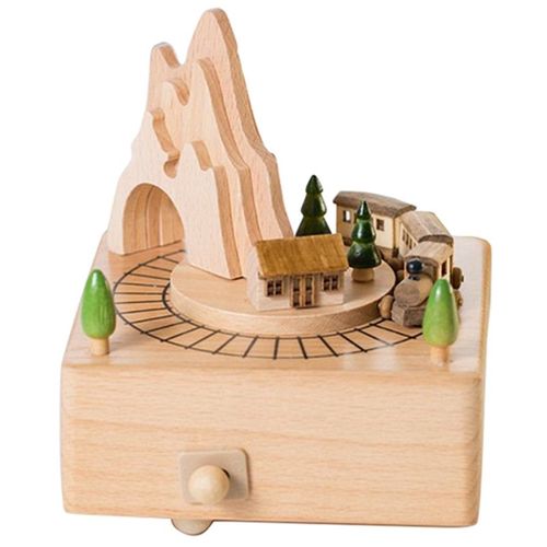 Boîte À Musique En Bois Avec Tunnel De Montagne Avec Petits Jeux De Train Magnétique Mobiles