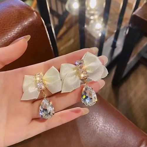 Boucles D'oreilles En Tissu Coréen Pour Femmes, Pendentif Avec N¿Ud Transparent, Accessoires Créatifs Pour Tous Les Jours, Bijoux Pour Dames