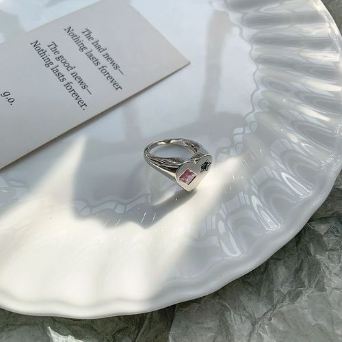 Bague En Acrylique En Métal Rose Vert En Forme De C¿Ur Pour Femmes, Accessoire Populaire Rétro Pour Fête Scolaire