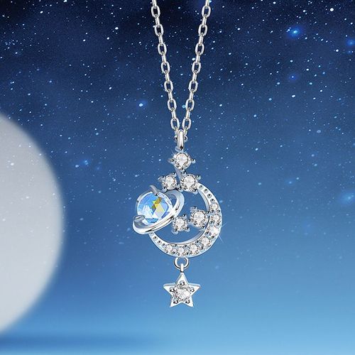 Collier À Pendentif En Pierre De Lune Et Étoile Pour Femmes Et Filles, Bijou Ras Du Cou À La Mode Pour Fête De Mariage, Dz305