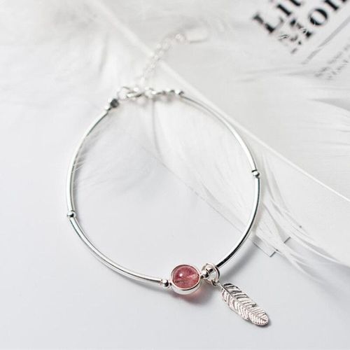 Bracelet À Breloques En Argent Sterling 925, Cristal Rose, Plume, Élégant, Bijoux De Fête, Sl261